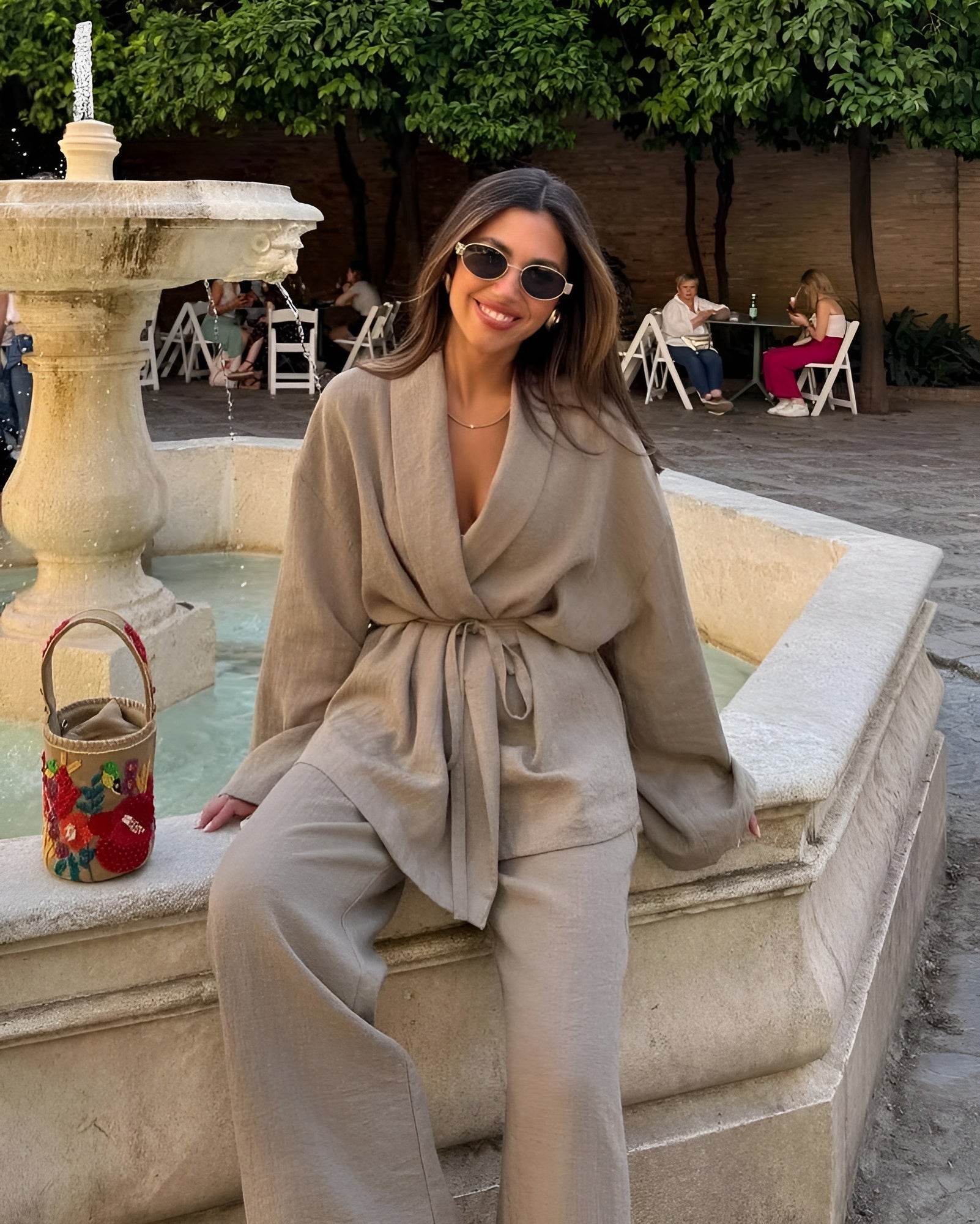 Liora | Women's Belted Wrap Wide-Leg Two-Piece Set