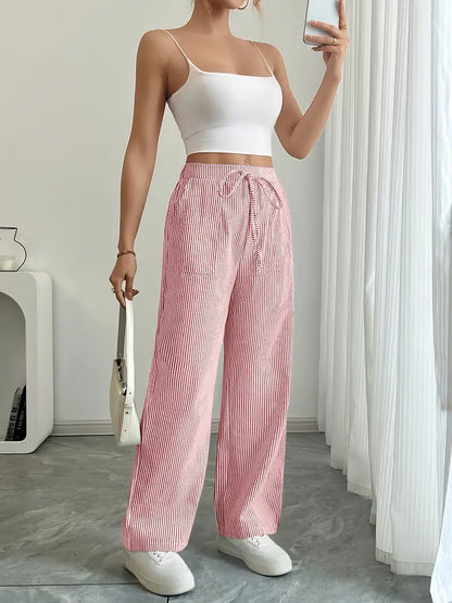 Marisol | Women's Striped Wide Leg Drawstring Beach Trousers