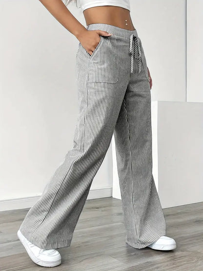 Marisol | Women's Striped Wide Leg Drawstring Beach Trousers