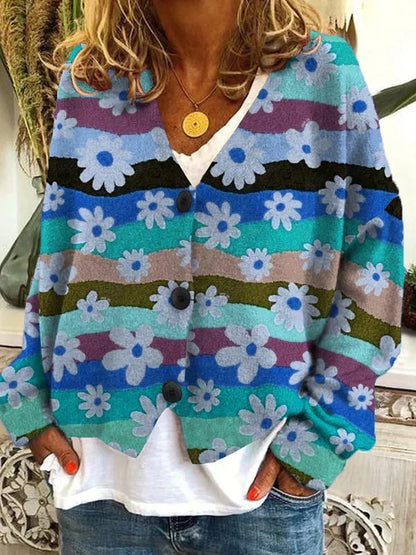 Marigold | Women's Vintage Inspired Floral Chunky Knit Cardigan