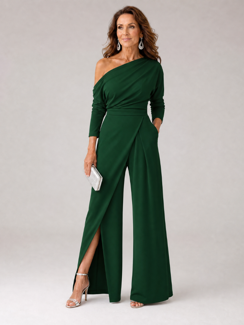 Sienna | Women's One Shoulder Wide Leg Draped Jumpsuit