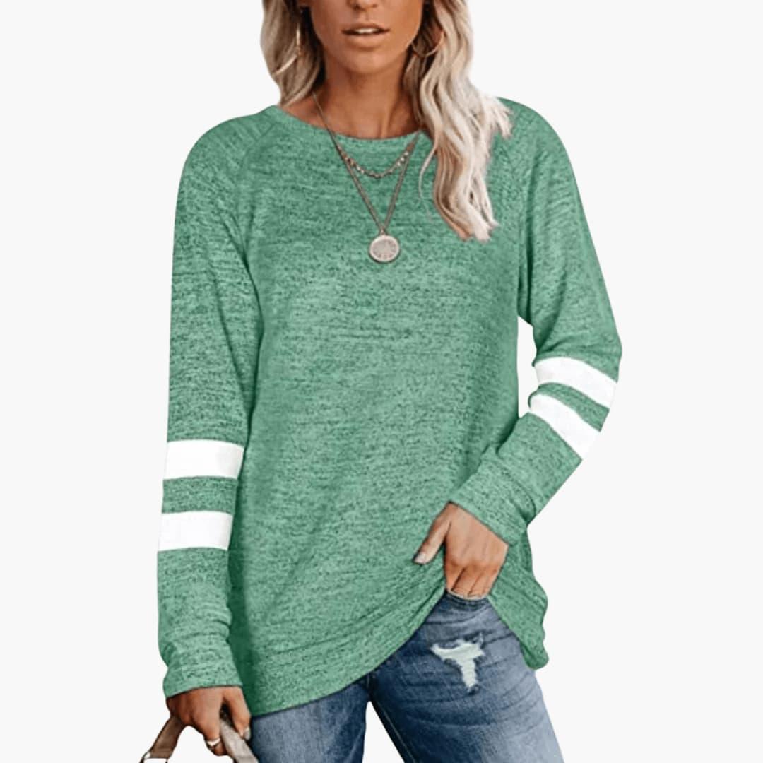Marlowe | Women's Long Sleeve Varsity Stripe Crew Neck Top