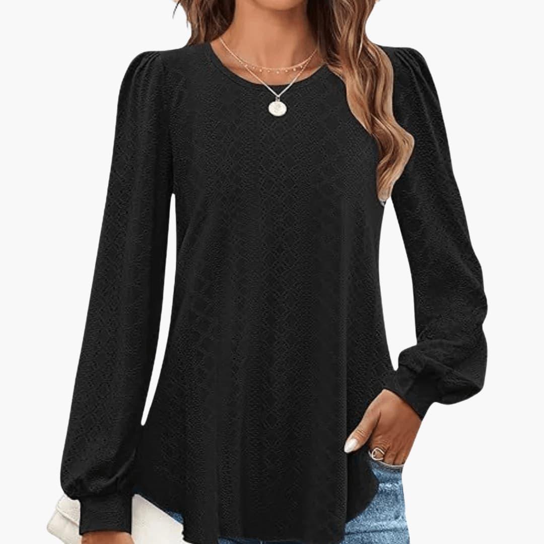 Freya | Women's Eyelet Lantern Sleeve Round Neck Top