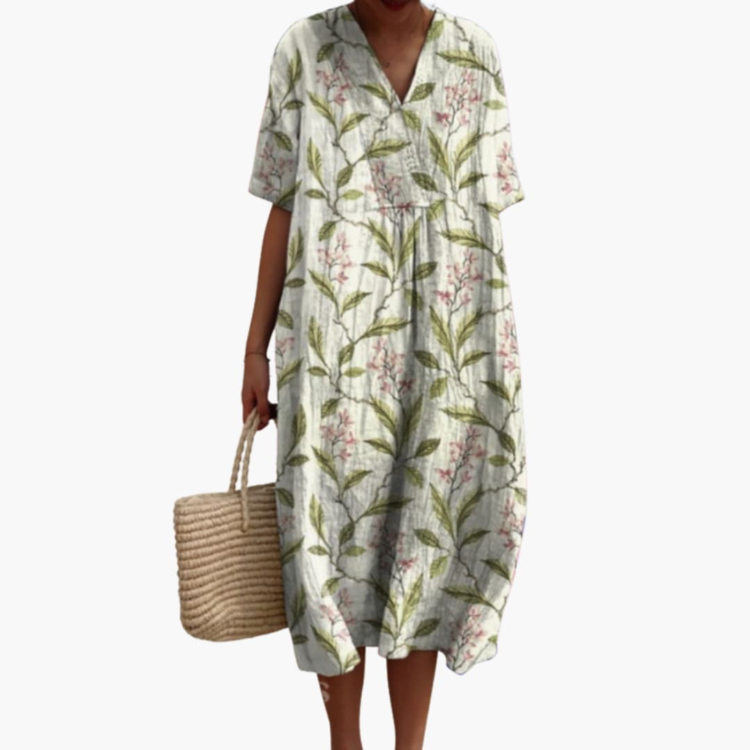 Meadow | Women's Floral V-Neck Oversized Casual Summer Midi Dress
