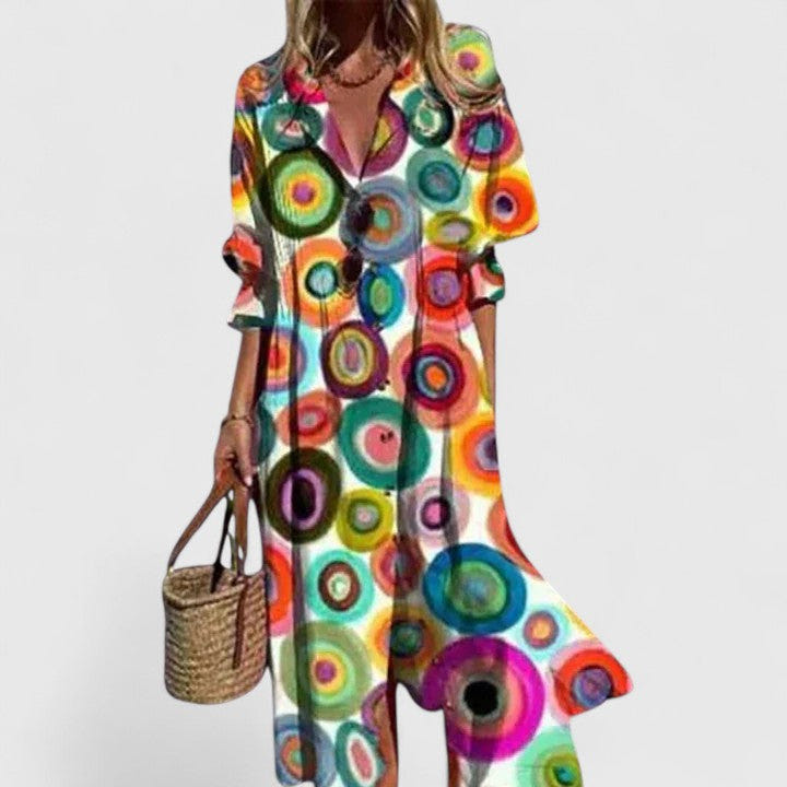 Paula | Women's Boho Floral Collared Button Down Casual Summer Maxi Dress
