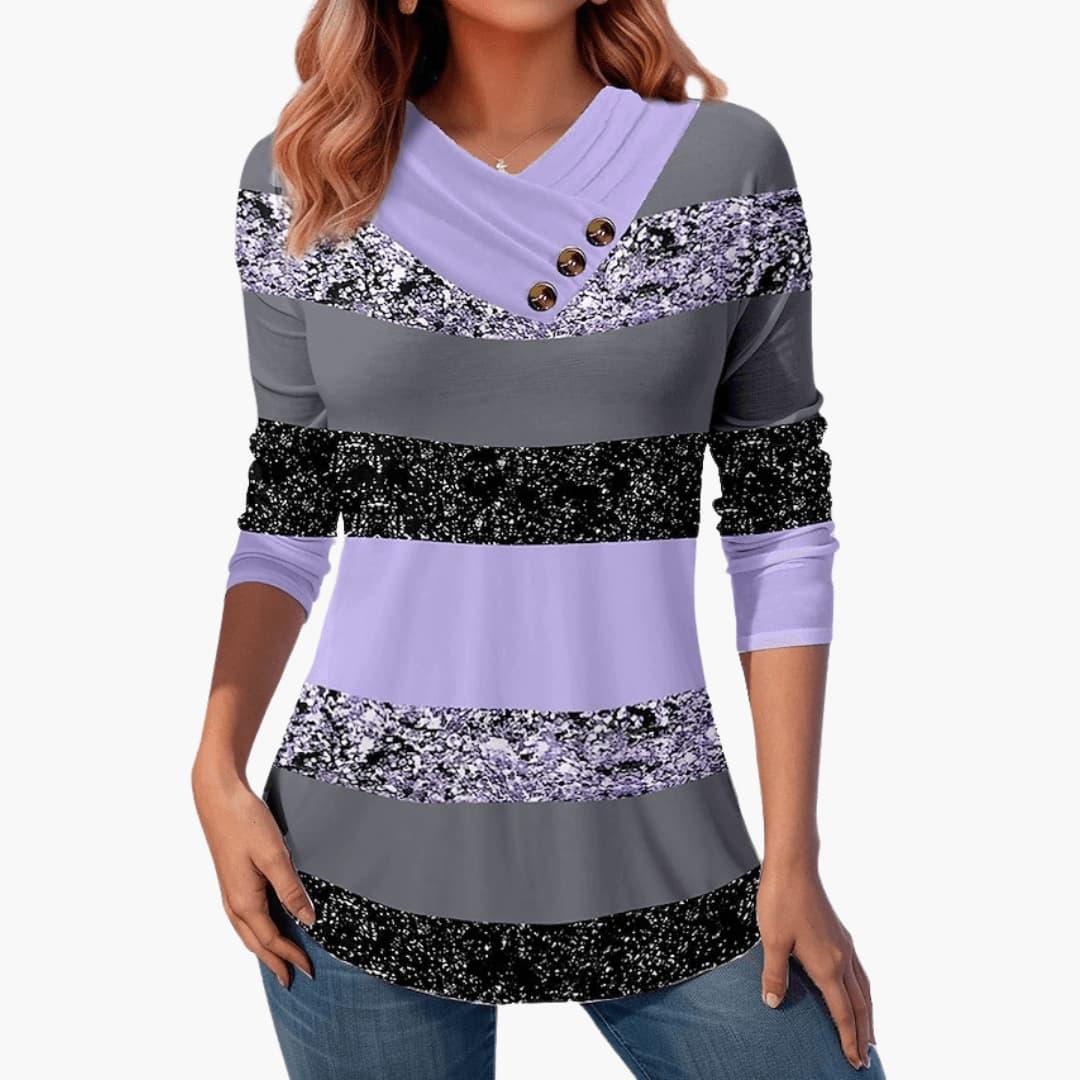 Marlowe | Women's Colour Block Striped V-Neck Long Sleeve Top