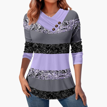 Marlowe | Women's Colour Block Striped V-Neck Long Sleeve Top