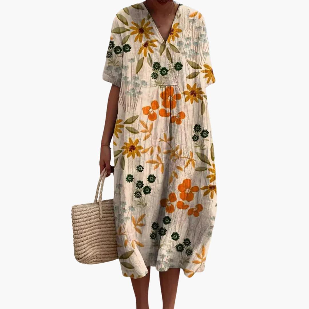 Meadow | Women's Floral V-Neck Oversized Casual Summer Midi Dress