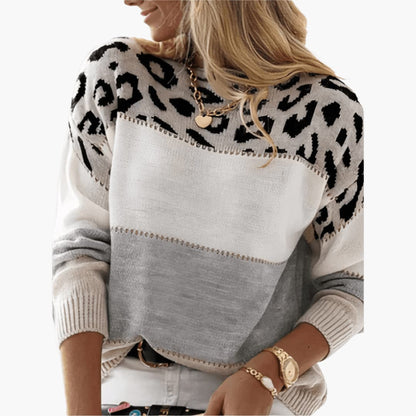 Sienna | Women's Leopard Colour-Block Relaxed Long Sleeve Jumper