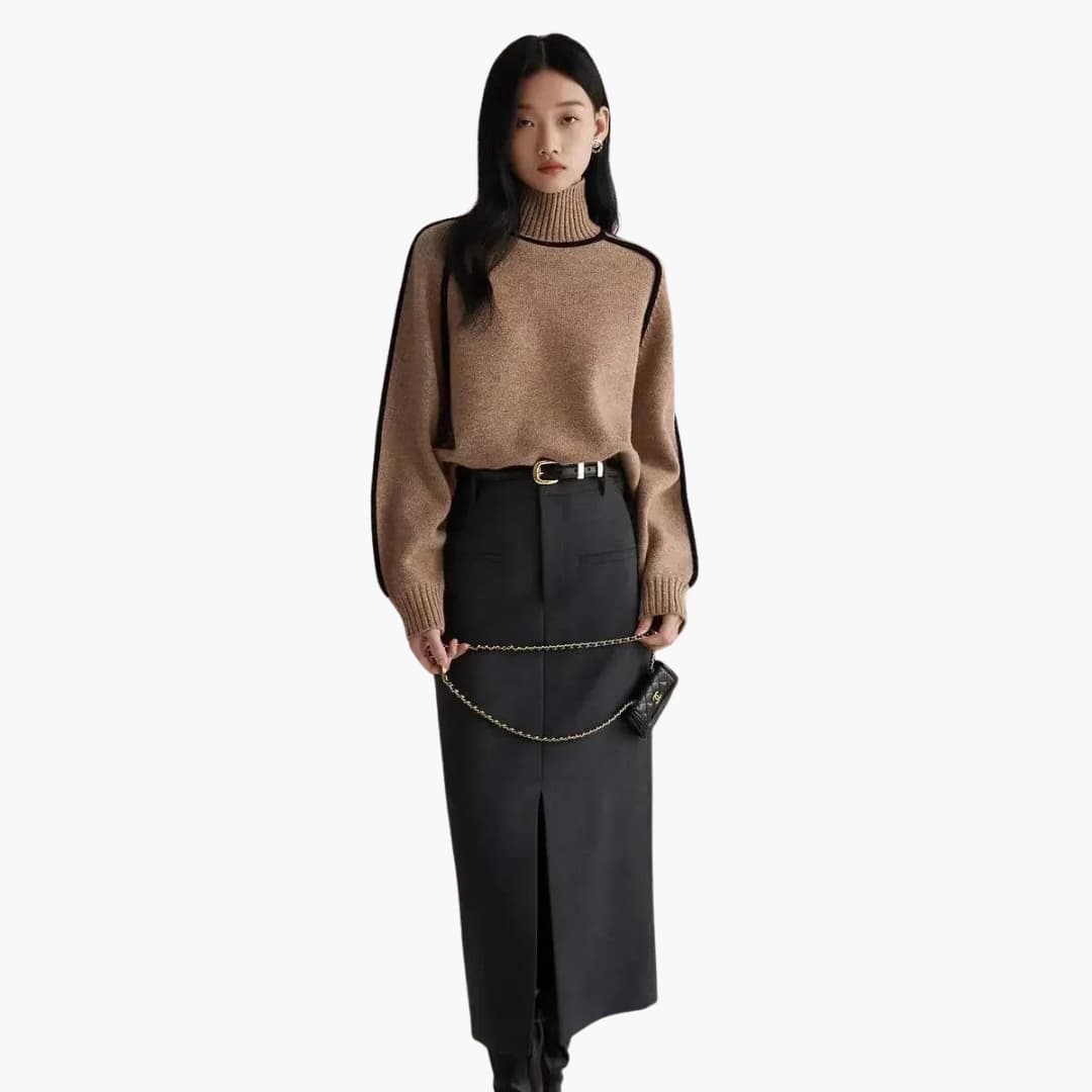 Marlowe | Women's Turtleneck Contrast Trim Relaxed Fit Jumper