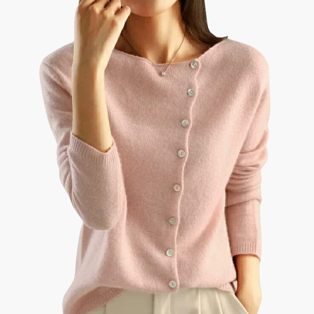 Elara | Women's Asymmetric Button Front Long Sleeve Knitted Cardigan