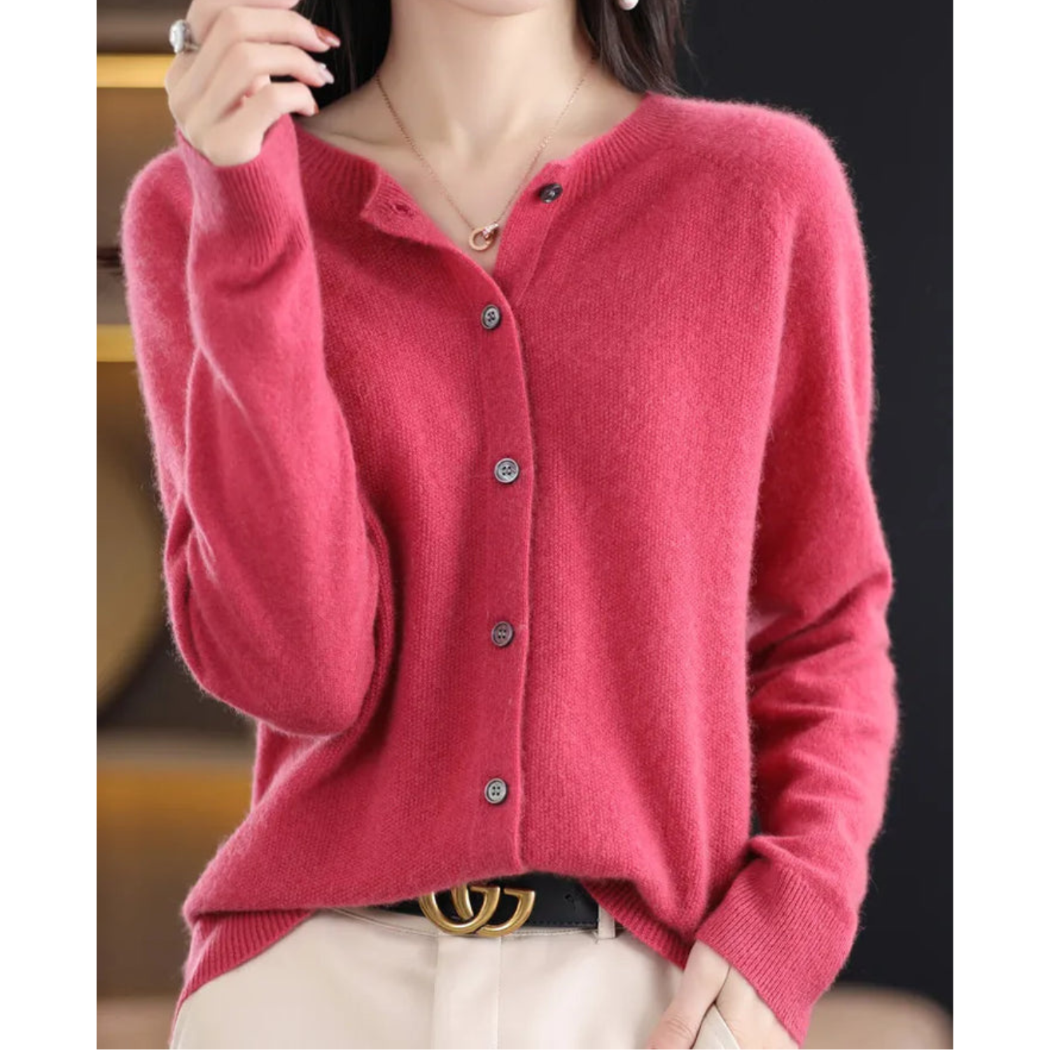Rosalie | Women's Merino Wool Cashmere Blend Knit O-Neck Cardigan