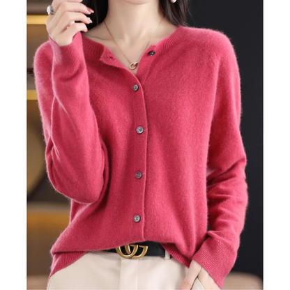 Rosalie | Women's Merino Wool Cashmere Blend Knit O-Neck Cardigan