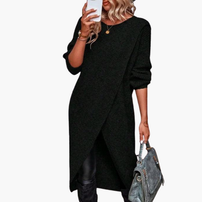 Marlowe | Women's Knit Long Sleeve Wrap Front Sweater Dress