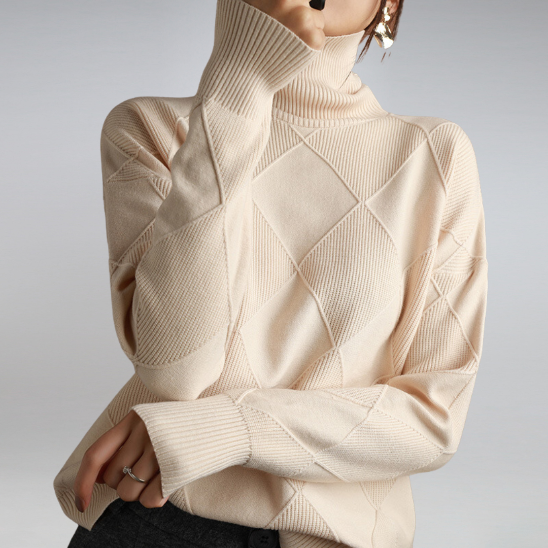 Marlowe | Women's Oversized Turtleneck Diamond Knit Sweater