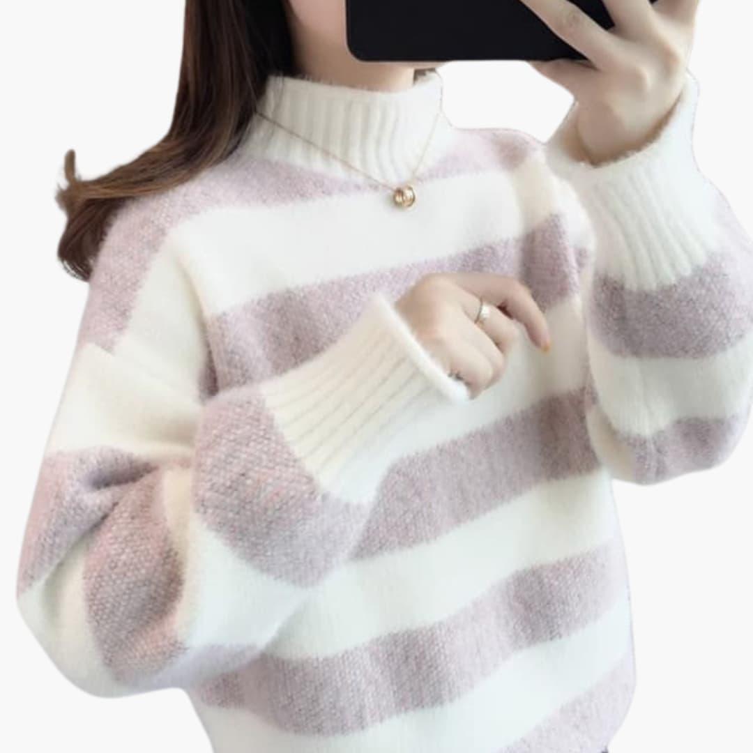 Elodie | Women's Mock Neck Striped Knit Cosy Sweater