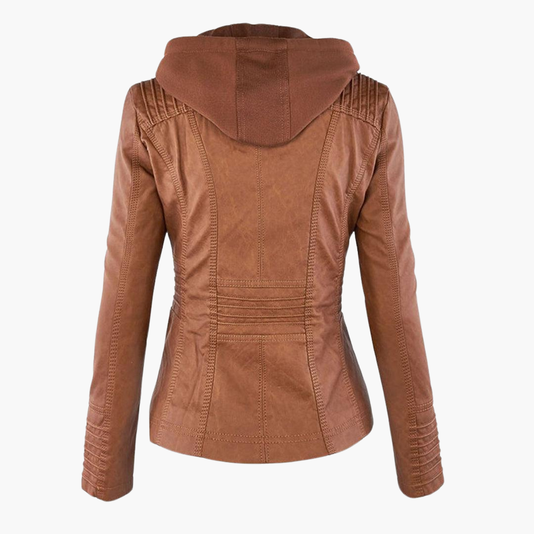 Harper | Women's Faux Leather Hooded Zip-Up Jacket
