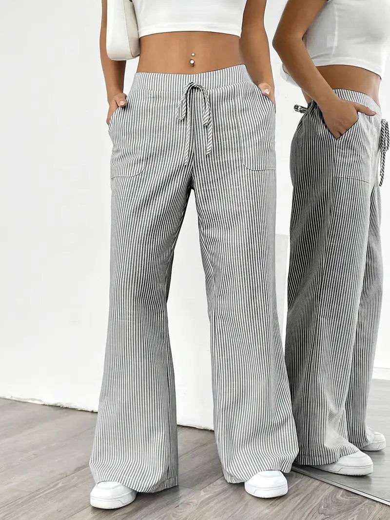 Marlowe | Women's Striped Wide-Leg Drawstring Beach Trousers