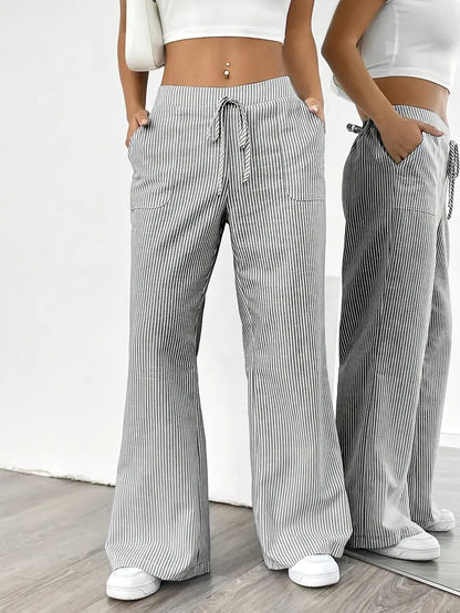 Marisol | Women's Striped Wide Leg Drawstring Beach Trousers