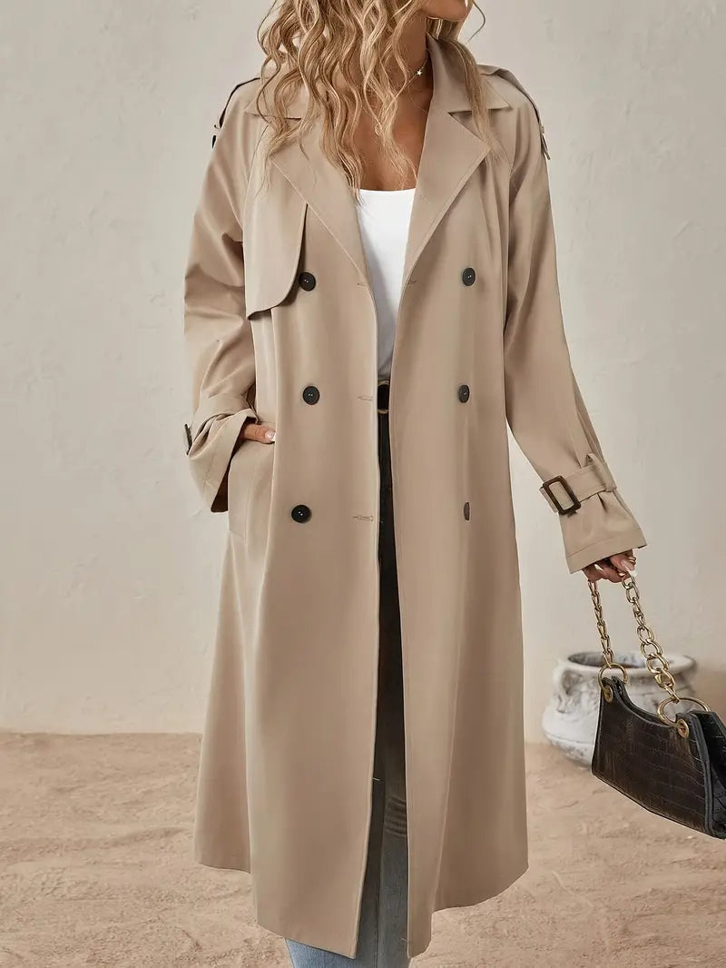 Isolvie | Women's Double-Breasted Long Belted Trench Coat