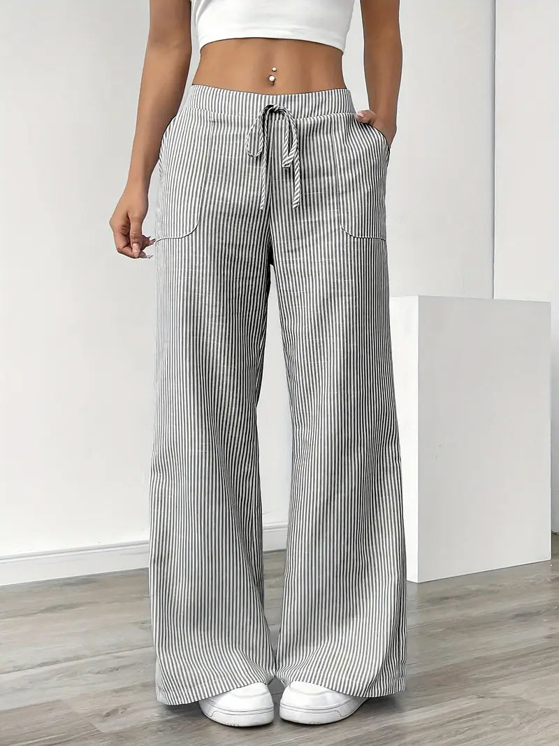 Marlowe | Women's Striped Wide-Leg Drawstring Beach Trousers