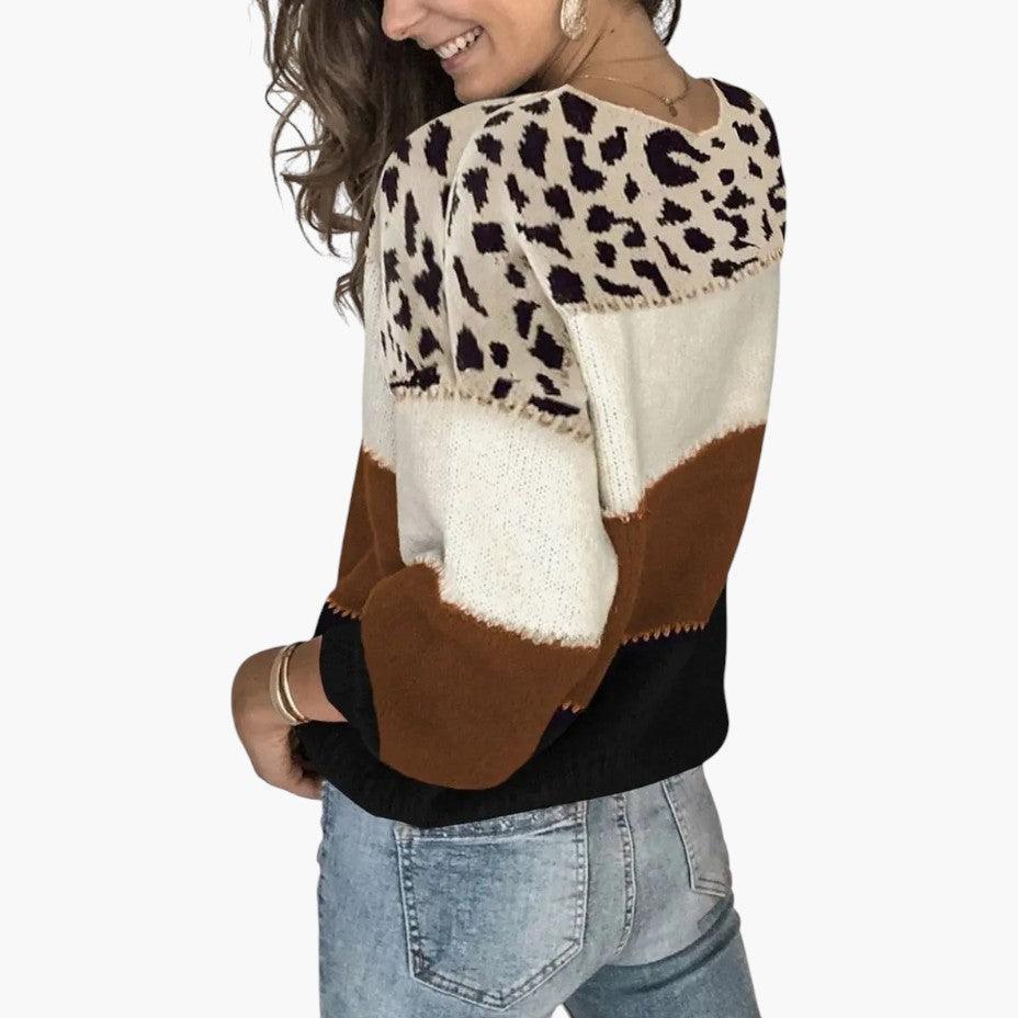 Sienna | Women's Colour Block Animal Print Crew Neck Knit Jumper