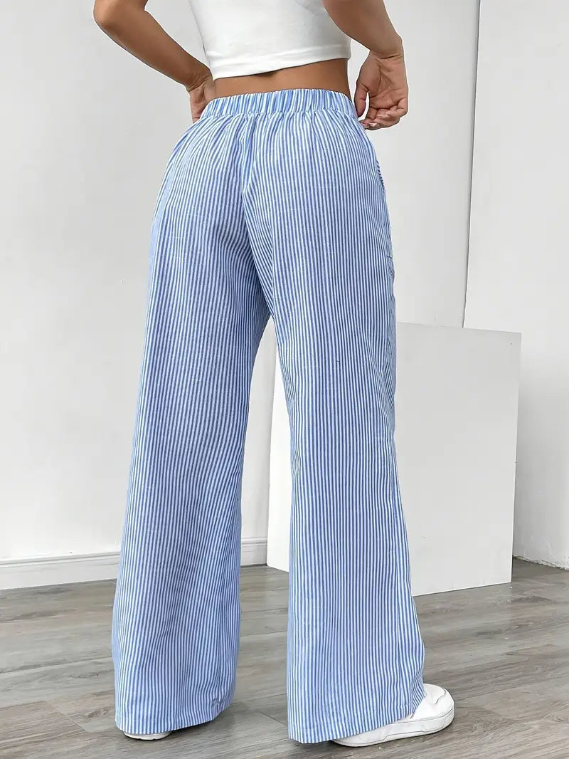 Marlowe | Women's Striped Wide-Leg Drawstring Beach Trousers