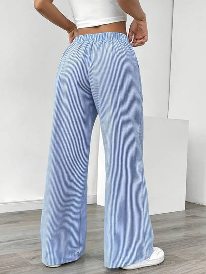 Marisol | Women's Striped Wide Leg Drawstring Beach Trousers