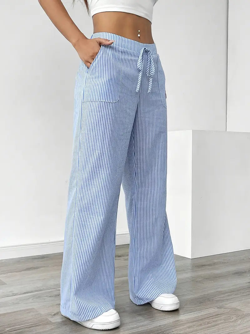 Marlowe | Women's Striped Wide-Leg Drawstring Beach Trousers