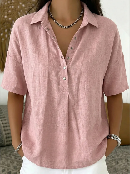 Waverly | Women's Relaxed Short Sleeve Collared Button Down Blouse
