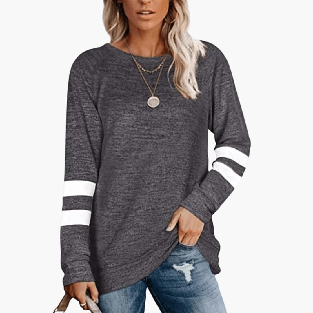 Marlowe | Women's Long Sleeve Varsity Stripe Crew Neck Top