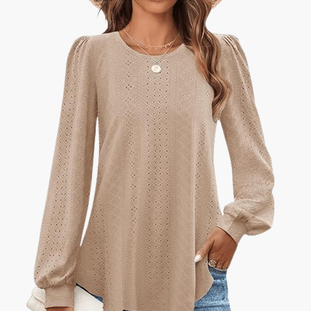 Freya | Women's Eyelet Lantern Sleeve Round Neck Top
