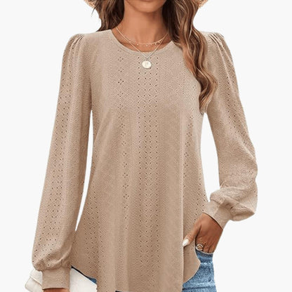 Freya | Women's Eyelet Lantern Sleeve Round Neck Top