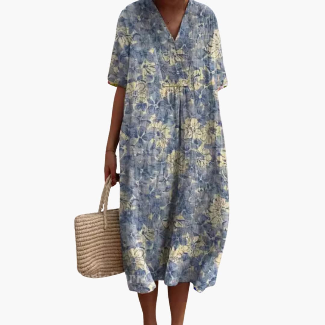 Meadow | Women's Floral V-Neck Oversized Casual Summer Midi Dress
