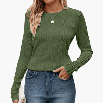 Elodie | Women's Ribbed Textured Round Neck Long Sleeve Top