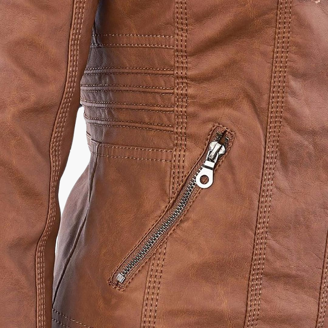 Harper | Women's Faux Leather Hooded Zip-Up Jacket