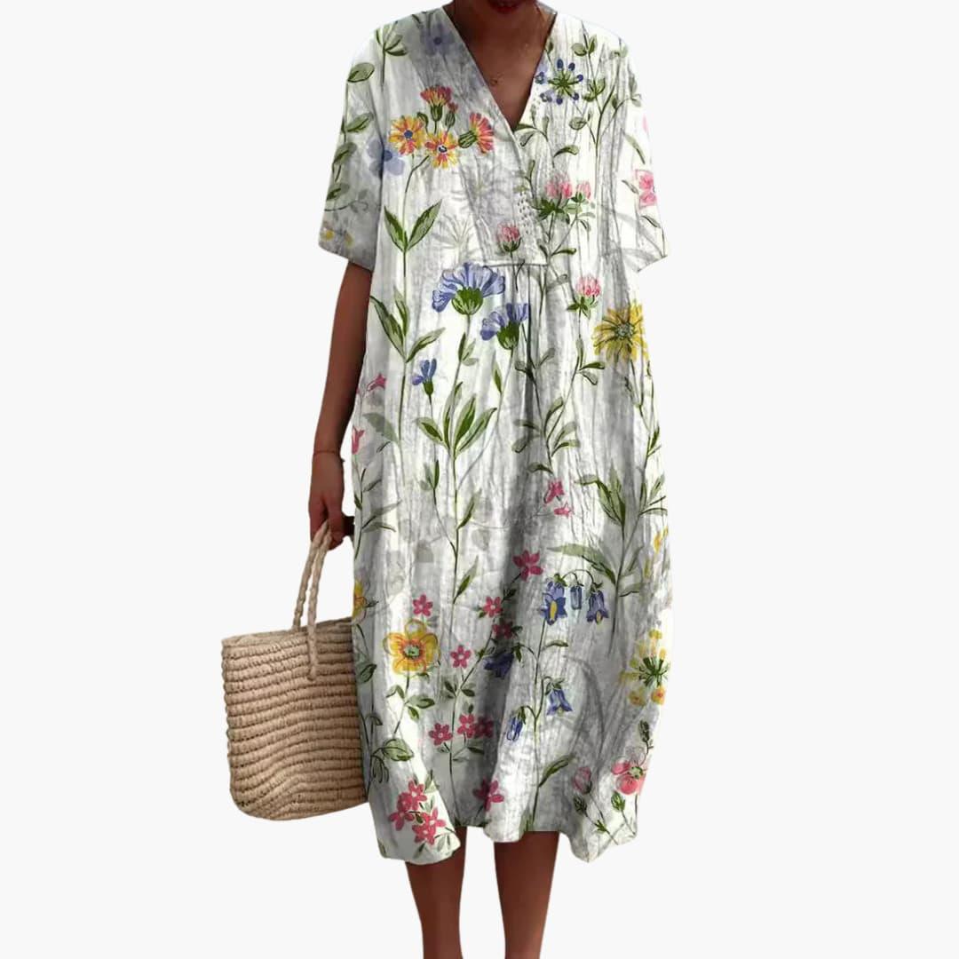 Meadow | Women's Floral V-Neck Oversized Casual Summer Midi Dress