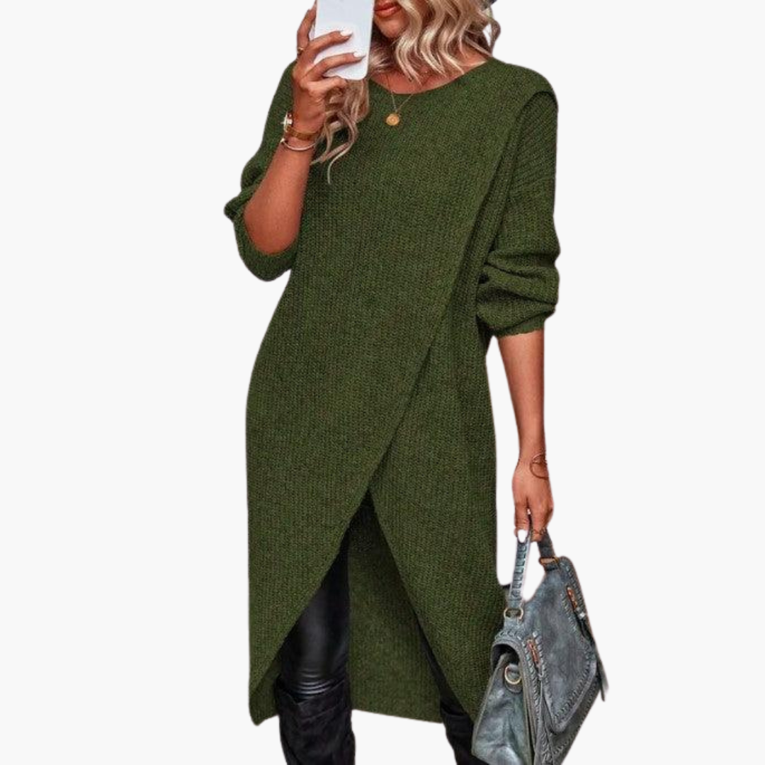 Marlowe | Women's Knit Long Sleeve Wrap Front Sweater Dress