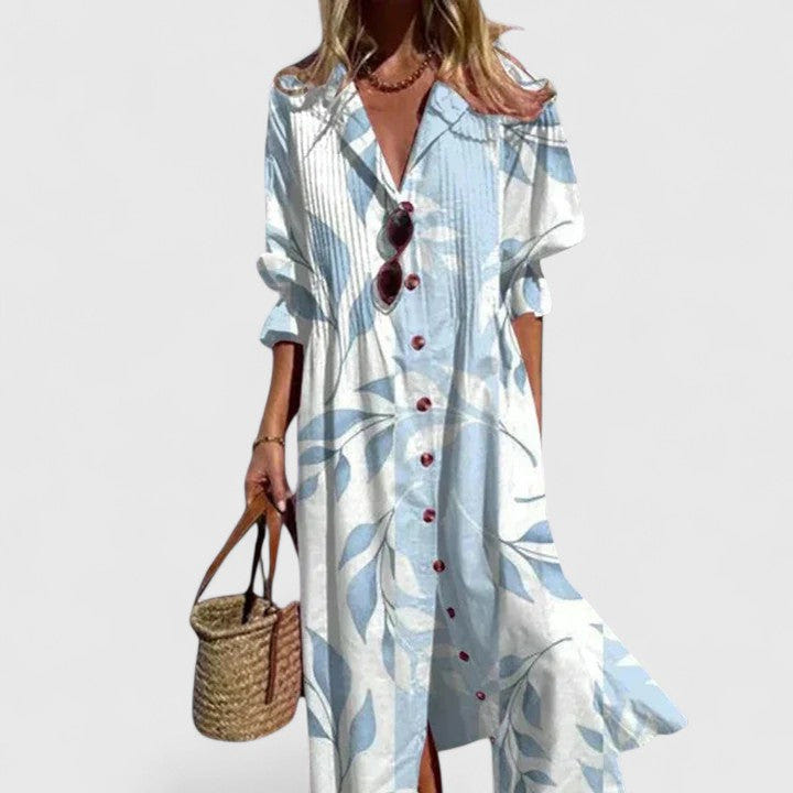 Paula | Women's Boho Floral Collared Button Down Casual Summer Maxi Dress