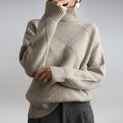 Marlowe | Women's Oversized Turtleneck Diamond Knit Sweater