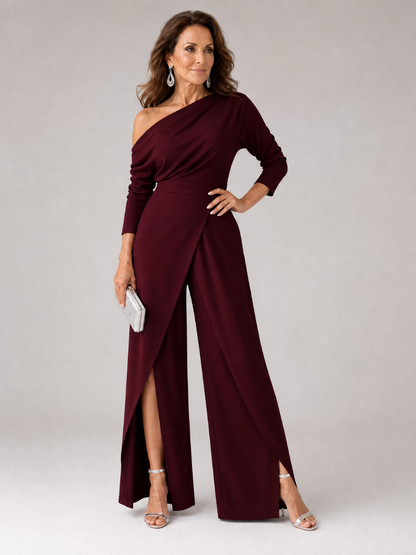 Sienna | Women's One Shoulder Wide Leg Draped Jumpsuit