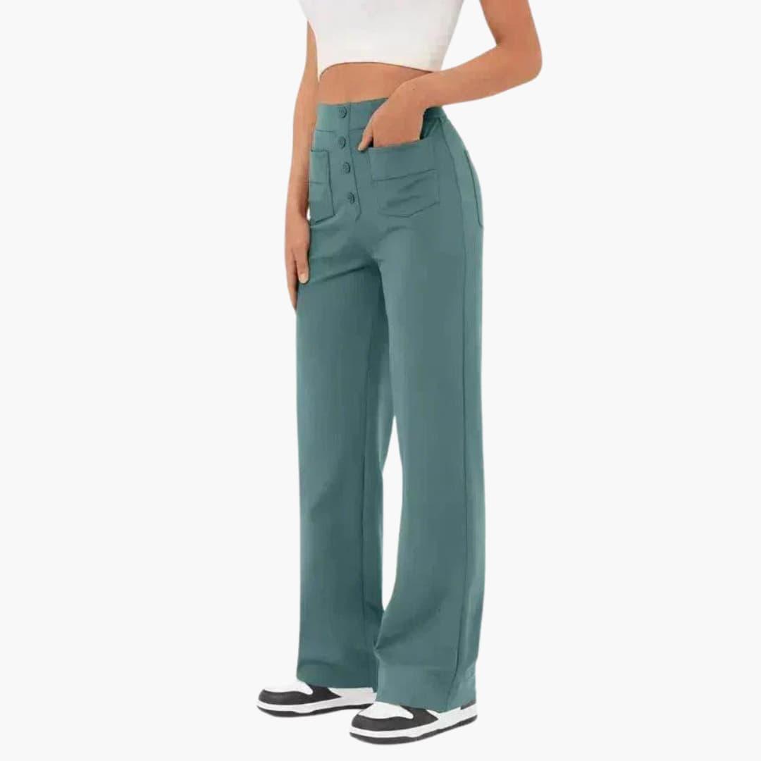 Marlowe | Women's High Waisted Wide Leg Button Front Trousers