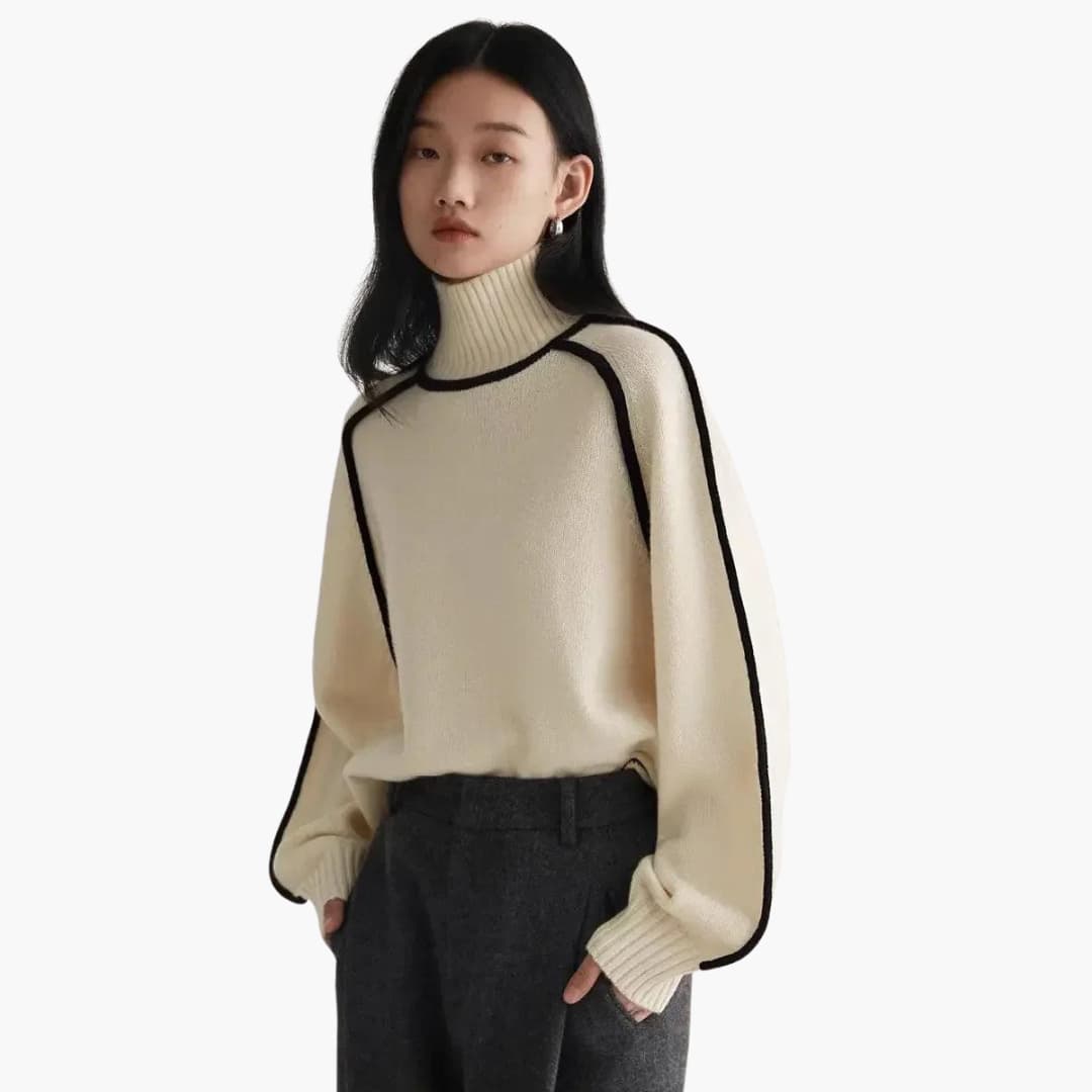 Marlowe | Women's Turtleneck Contrast Trim Relaxed Fit Jumper