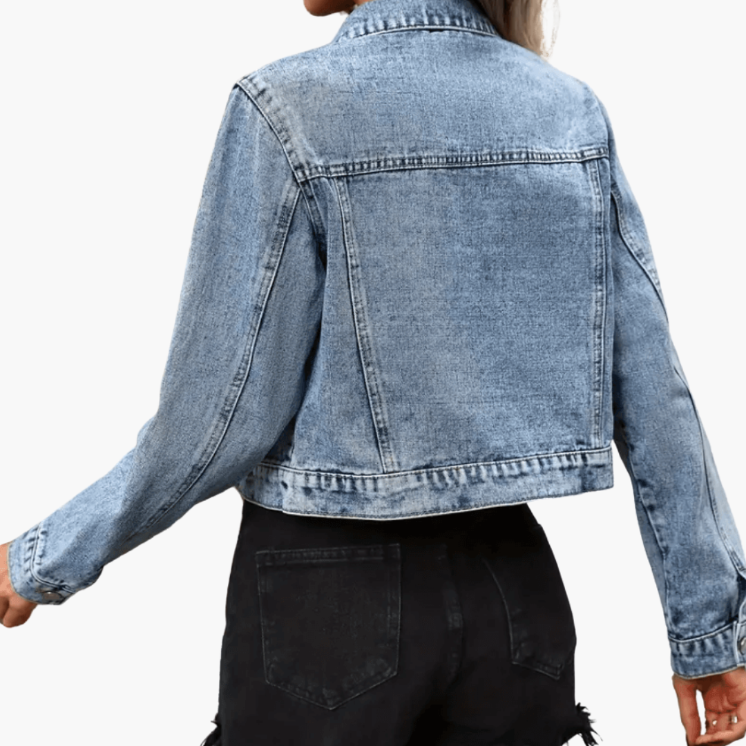 Marlowe | Women's Cropped Fitted Collared Denim Jacket