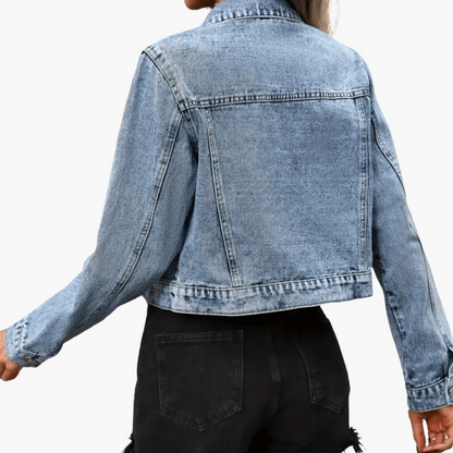 Marlowe | Women's Cropped Fitted Collared Denim Jacket