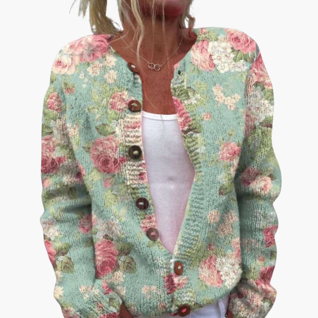 Delphine | Women's Floral Button-Up Long Sleeve Knit Cardigan