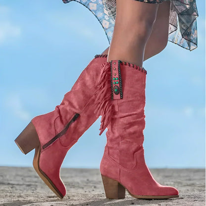 Marisette | Women's Western Fringe Suede Knee High Boot