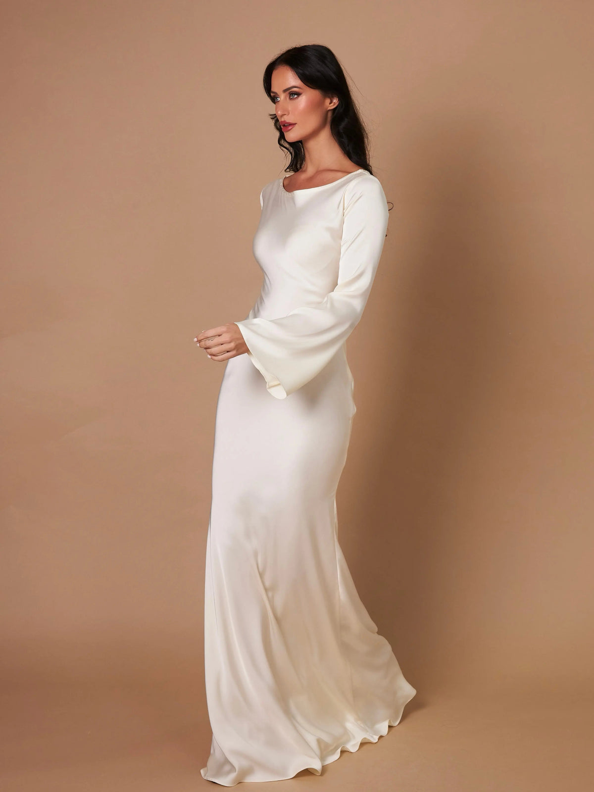 Ariadne | Women's Long Sleeve Satin Flowing Maxi Dress