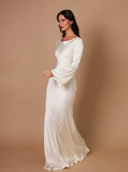 Ariadne | Women's Long Sleeve Satin Flowing Maxi Dress