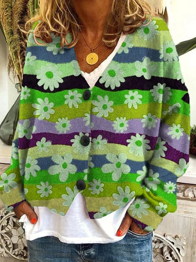 Marigold | Women's Vintage Inspired Floral Chunky Knit Cardigan